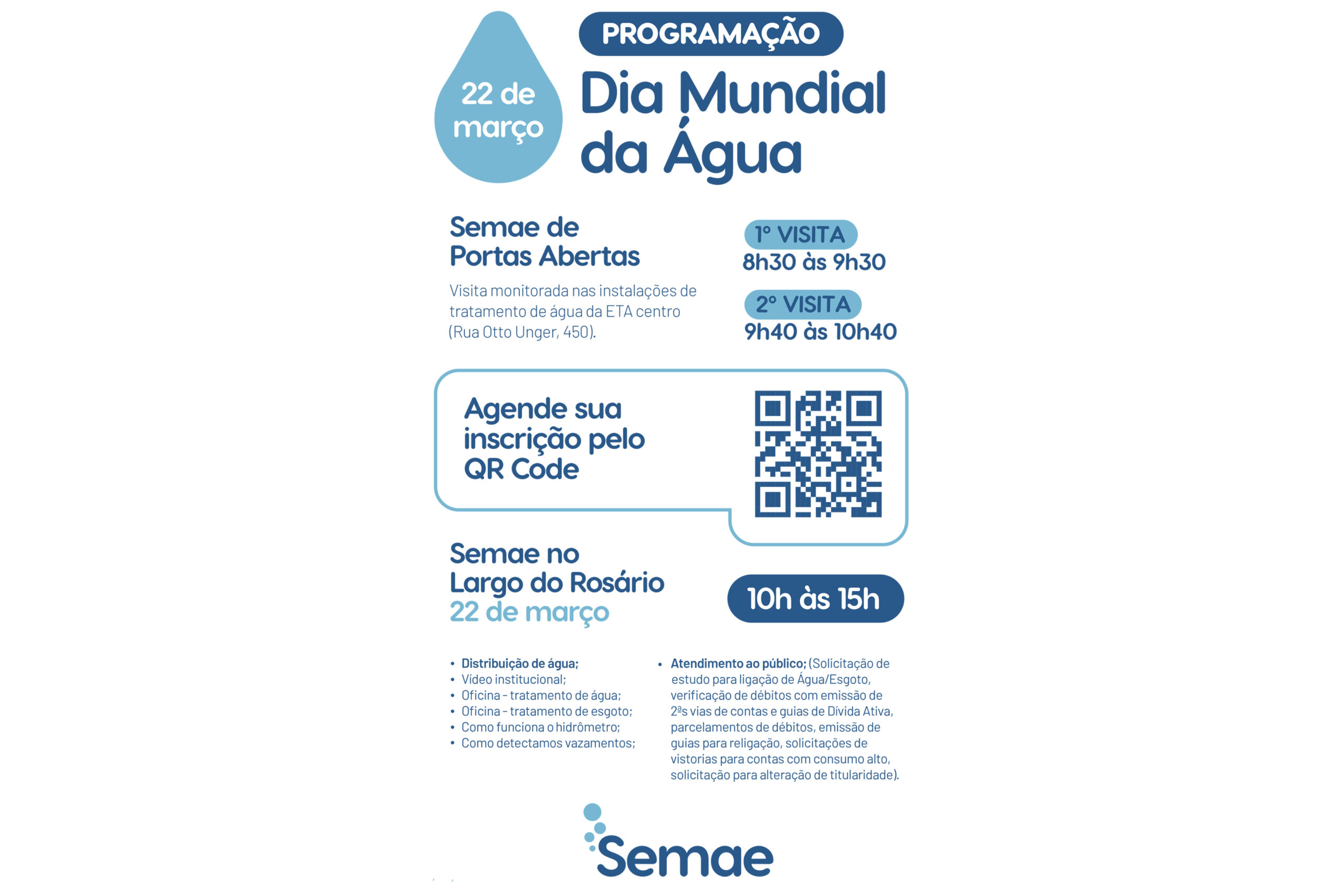 No Dia da Água (22/03), autarquia realiza os eventos Semae na Praça e Semae de Portas Abertas